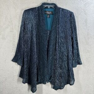 R & M Collection Elegant Dressy Top Size M Layered Look Teal Sparkle Metallic